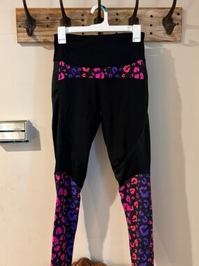 Emporio Armani Black Leggings with Pink & Purple Leopard Accents